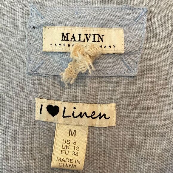 Malvin Sz M Light Blue Linen V-Neck 3/4 Sleeve Summer Everyday Dress - Picture 5 of 6